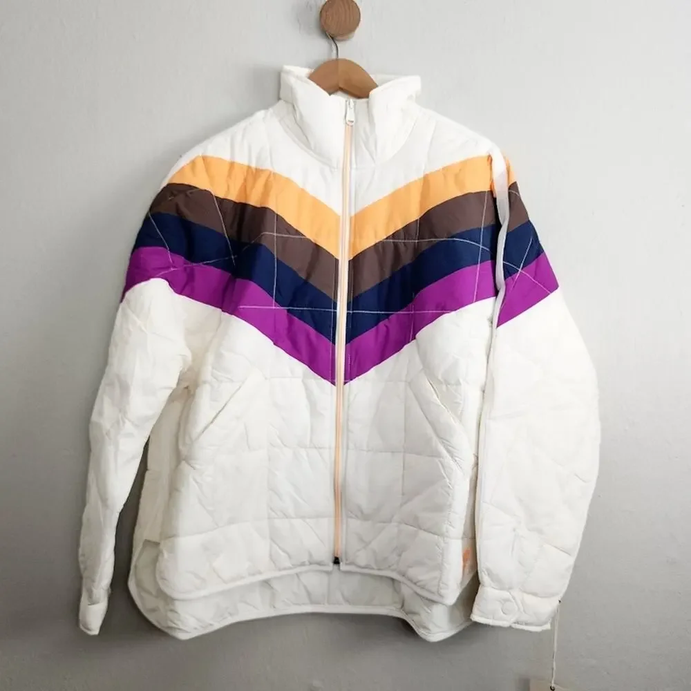 FP Movement Hatch Maternity Chevron Quilted Puffer Jacket Coat Ivory Small S NWT